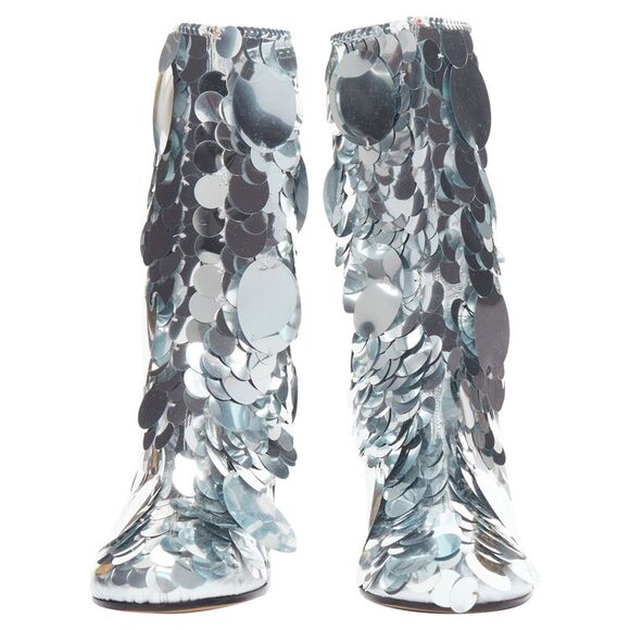 Maison Margiela silver pailette clear lucite heels ankle boots - Picture 3 of 6
